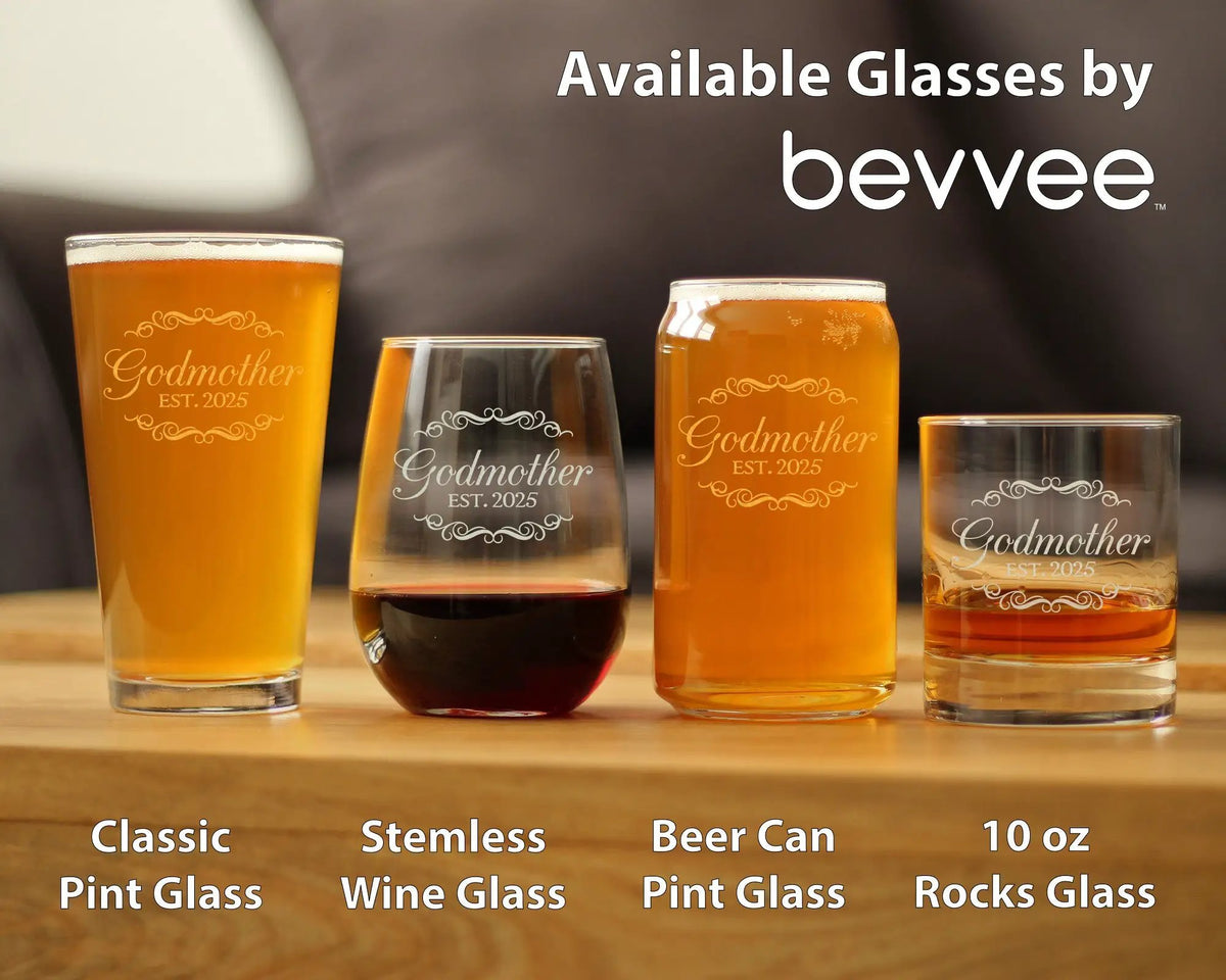 Godmother Pint Glass | 16 Oz | Etched Text | Est 2025