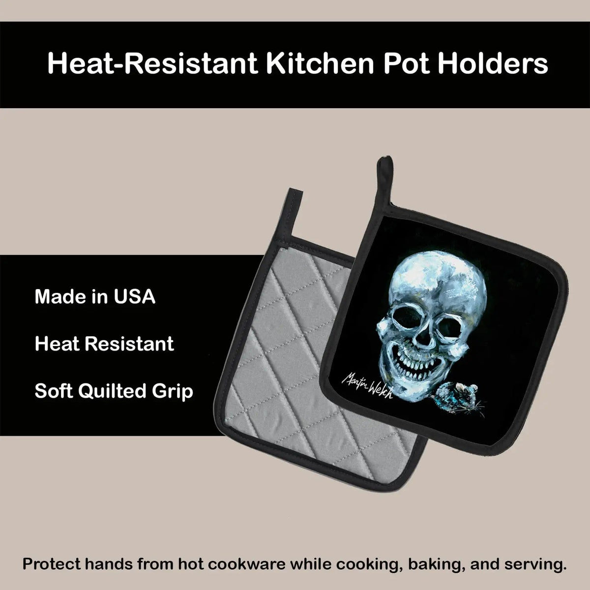 Pot Holder Set of 2 | Heat Resistant Quilted Hot Pads | 7.5 x 7.5 Inch | Ekk A Meece
