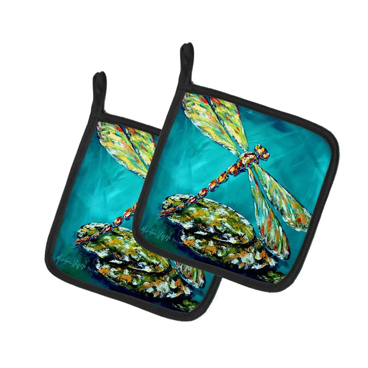 Pot Holder Set of 2 | Heat Resistant Quilted Hot Pads | 7.5 x 7.5 Inch | Insect - Dragonfly Matin