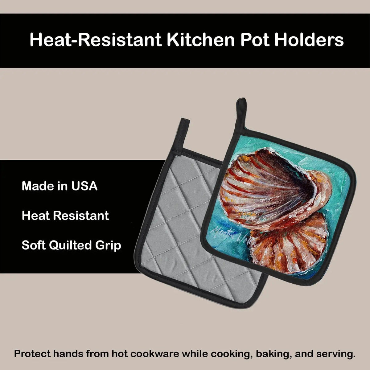 Pot Holder Set of 2 | Heat Resistant Quilted Hot Pads | 7.5 x 7.5 Inch | Shells not in a row