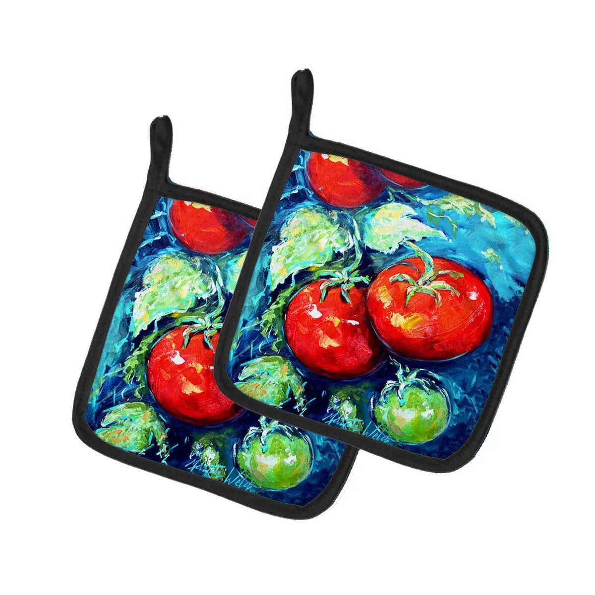 Pot Holder Set of 2 | Heat Resistant Quilted Hot Pads | 7.5 x 7.5 Inch | Vegetables - Tomatoes on the vine