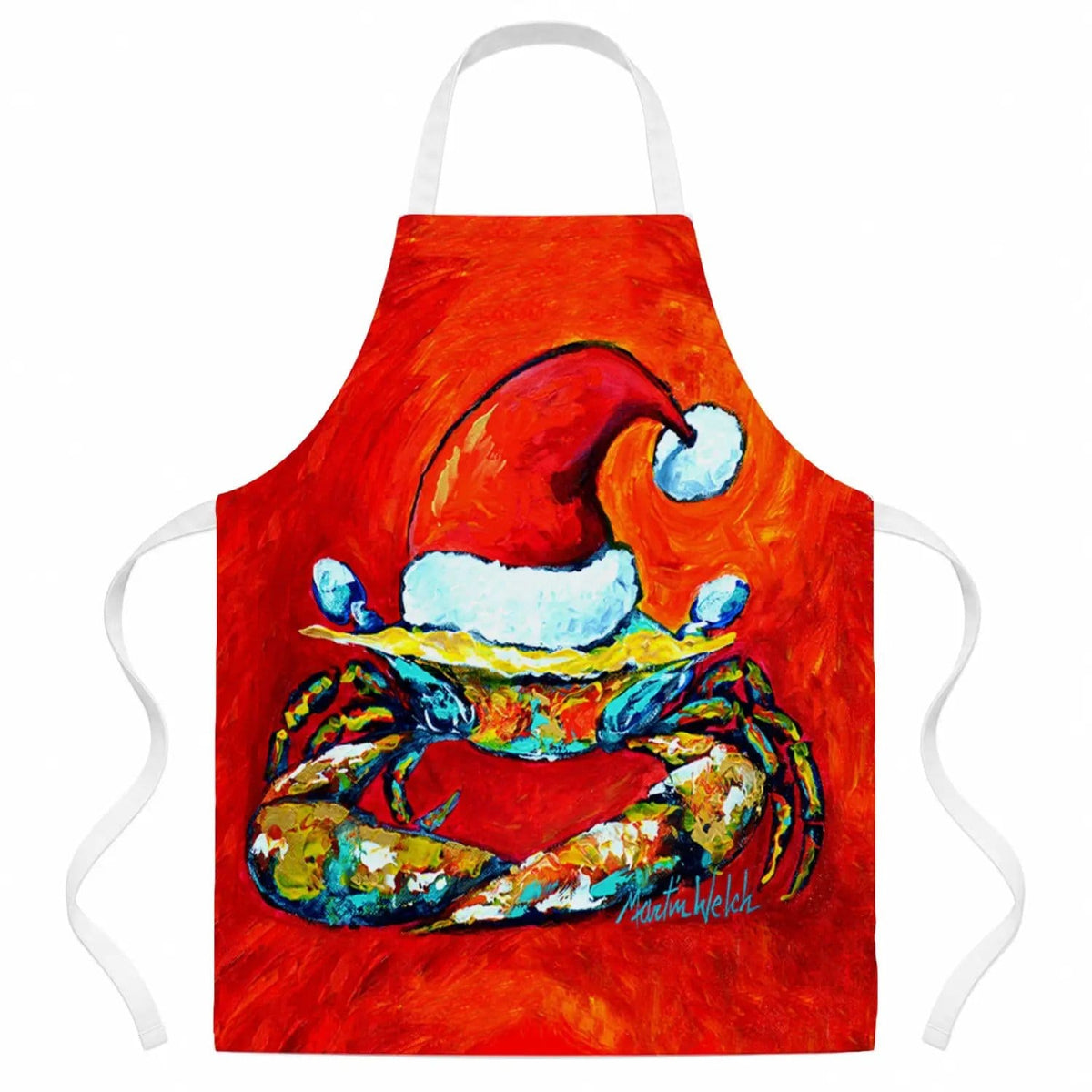 Kitchen Apron | Bib Style Unisex | 27"W x 30"H | Crab in Santa Hat Santa Claws