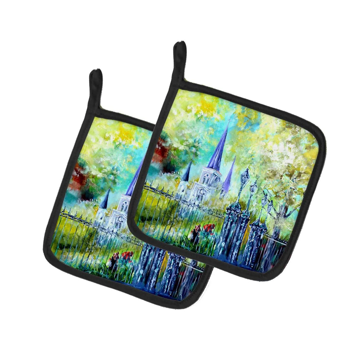 Pot Holder Set of 2 | Heat Resistant Quilted Hot Pads | 7.5 x 7.5 Inch | Across the Square St Louis Cathedral