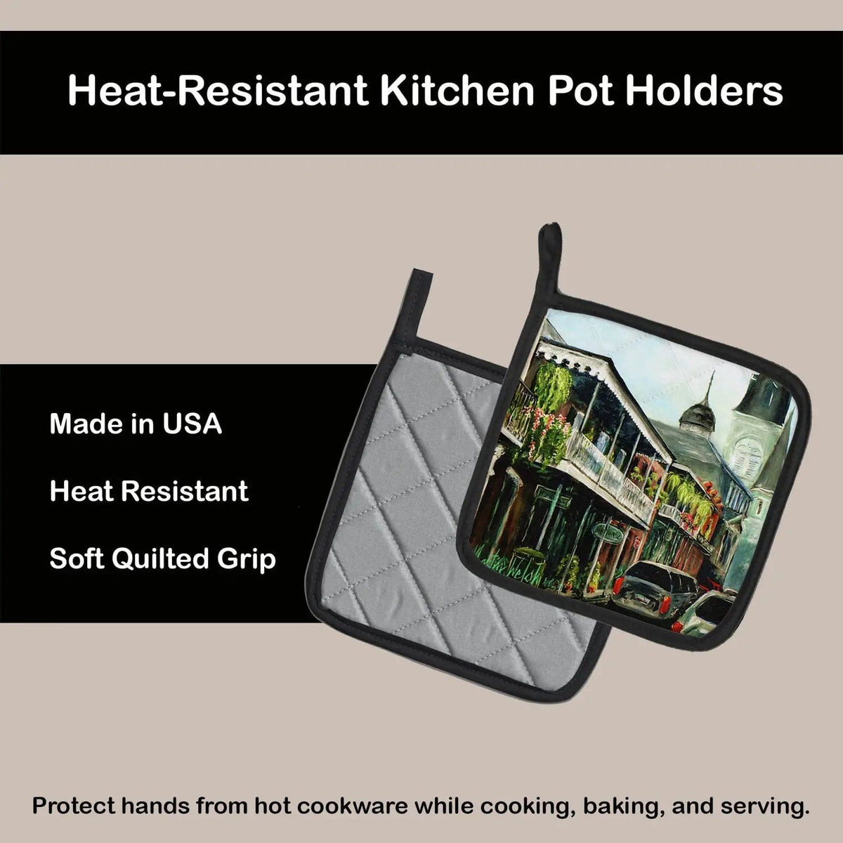 Pot Holder Set of 2 | Heat Resistant Quilted Hot Pads | 7.5 x 7.5 Inch | St Louis Cathedral