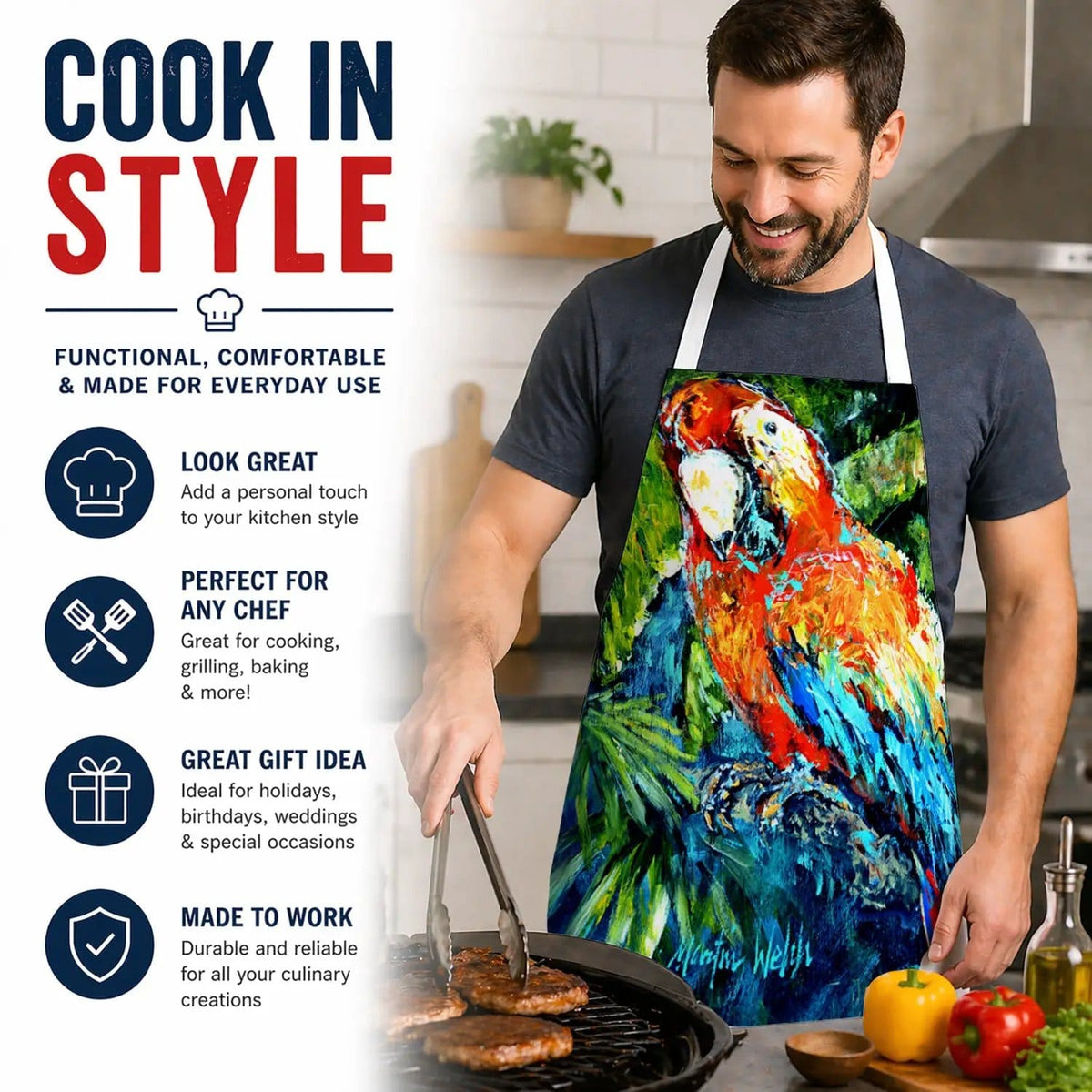 Kitchen Apron | Bib Style Unisex | 27"W x 30"H | Yo Yo Mama Parrot