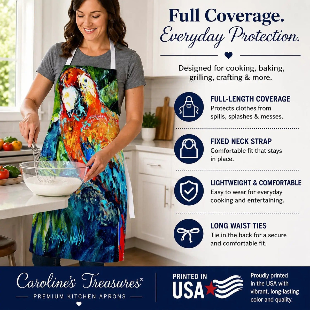 Kitchen Apron | Bib Style Unisex | 27"W x 30"H | Yo Yo Mama Parrot