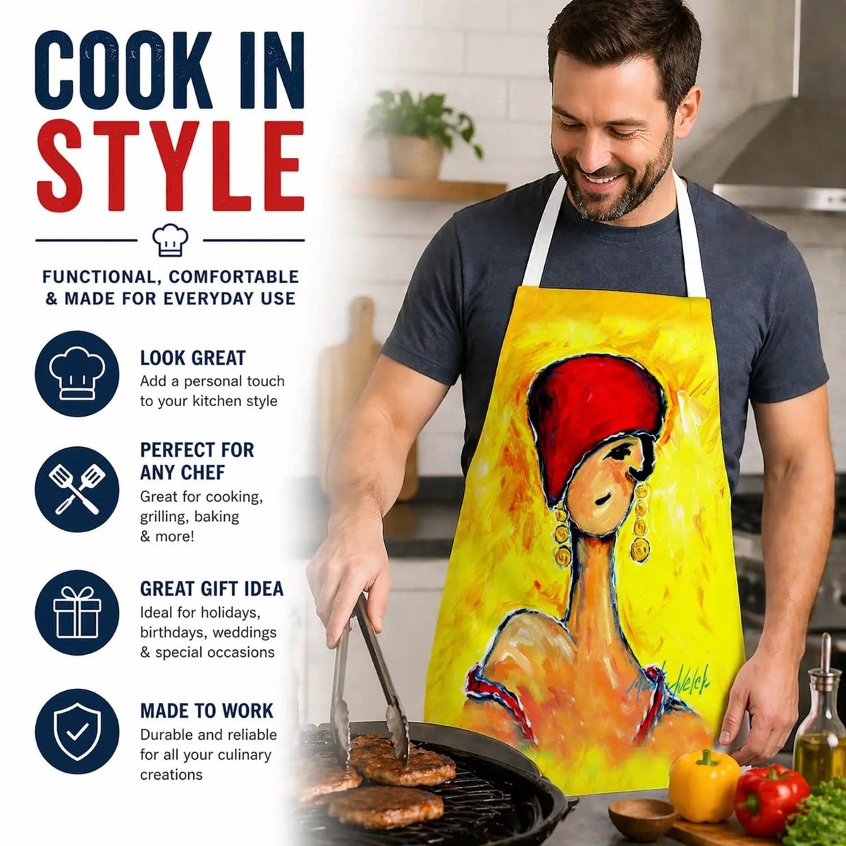 Kitchen Apron | Bib Style Unisex | 27"W x 30"H | Azalines Earrings Lady