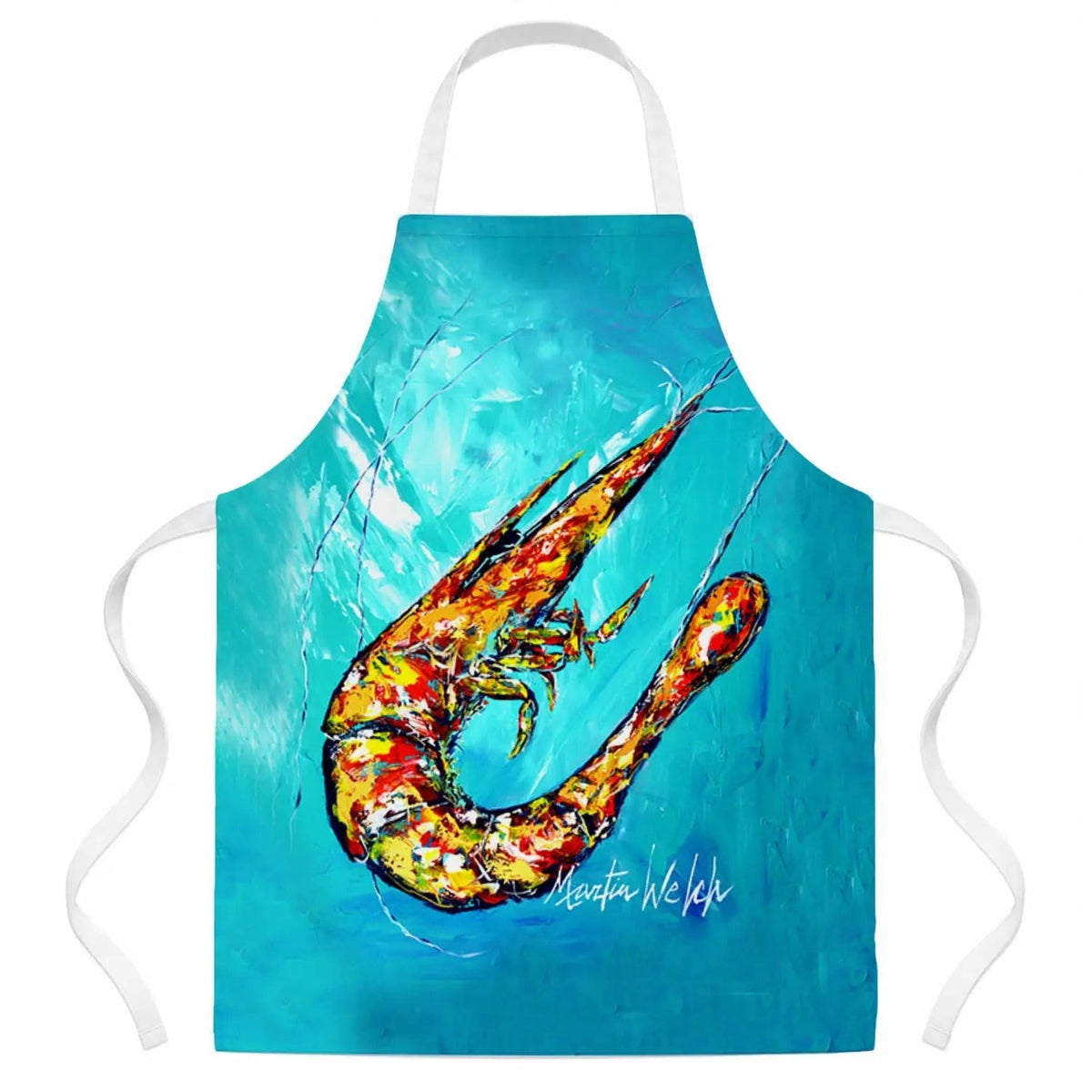Kitchen Apron | Bib Style Unisex | 27"W x 30"H | All That Jazz Teal Shrimp