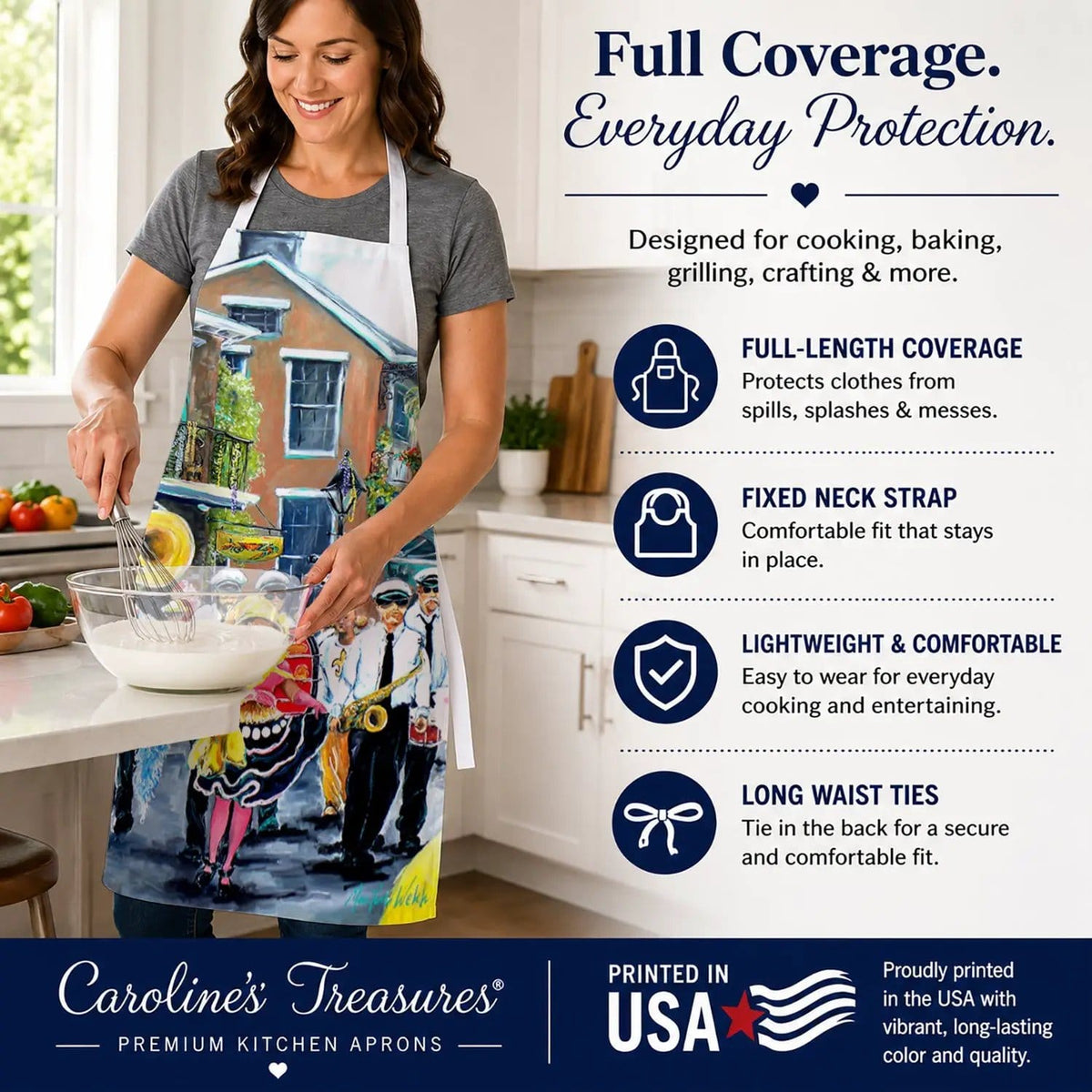 Kitchen Apron | Bib Style Unisex | 27"W x 30"H | New Orleans French Quarter Frolic