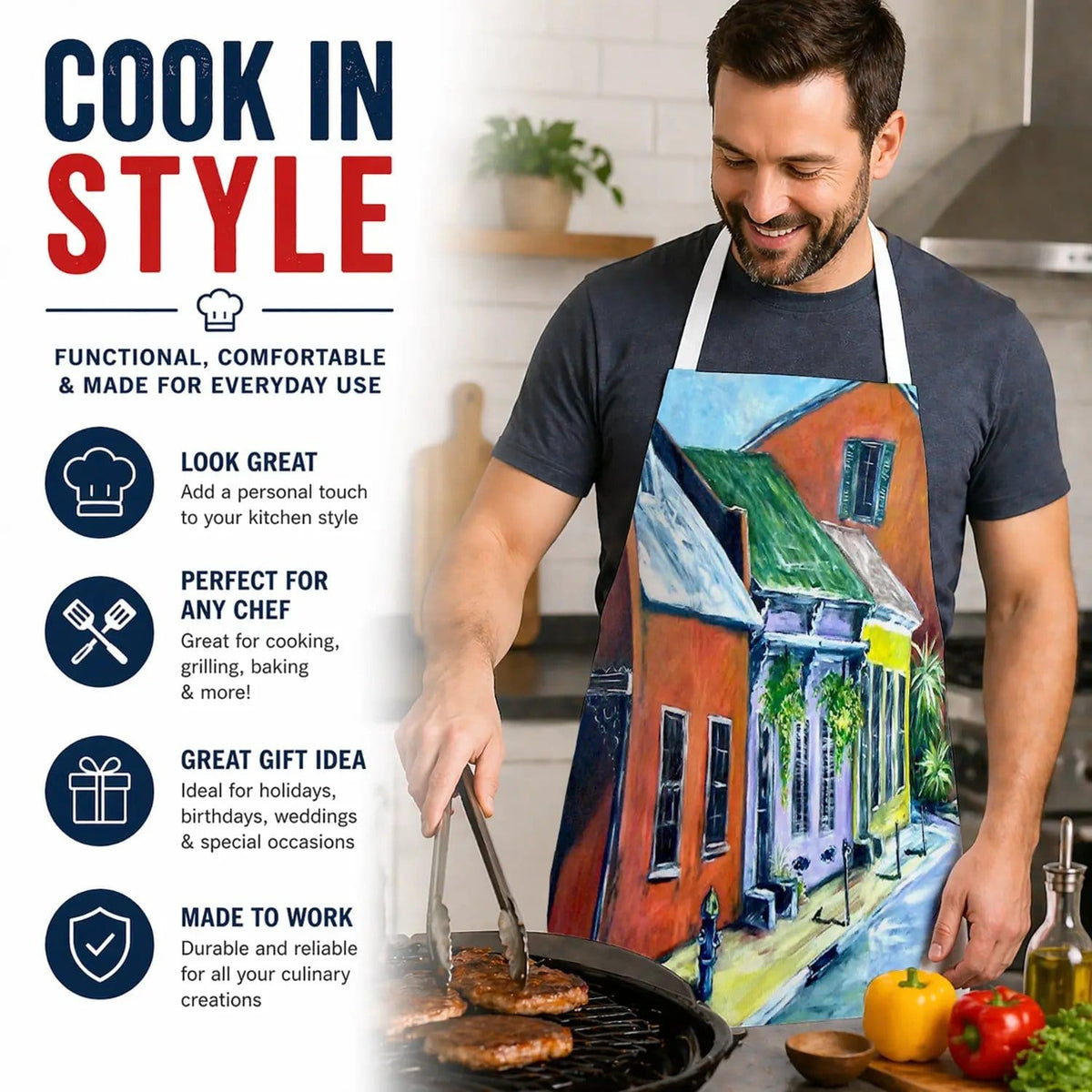 Kitchen Apron | Bib Style Unisex | 27"W x 30"H | New Orleans Somewhere Close