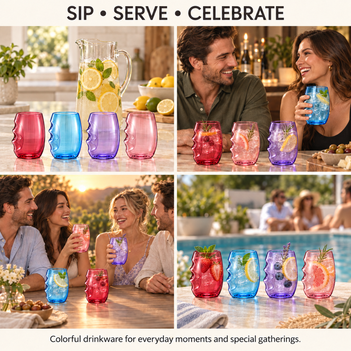 Madrid Acrylic Stemless Wine Glassware | Set Of 4