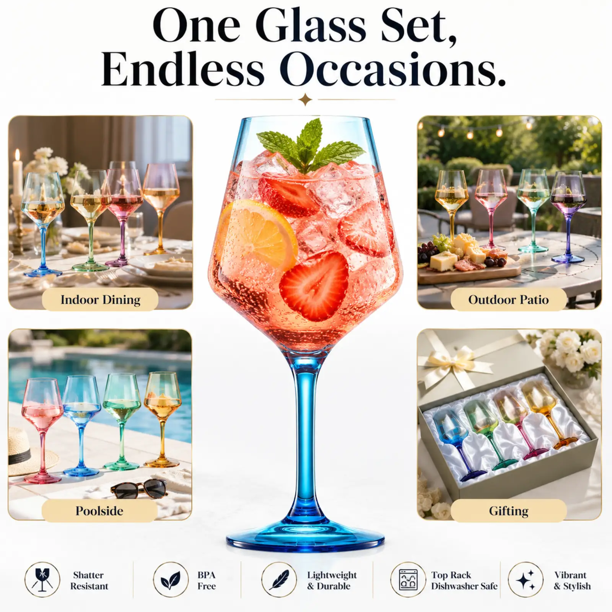 Madrid Acrylic Stemmed Wine Glassware | Set Of 12