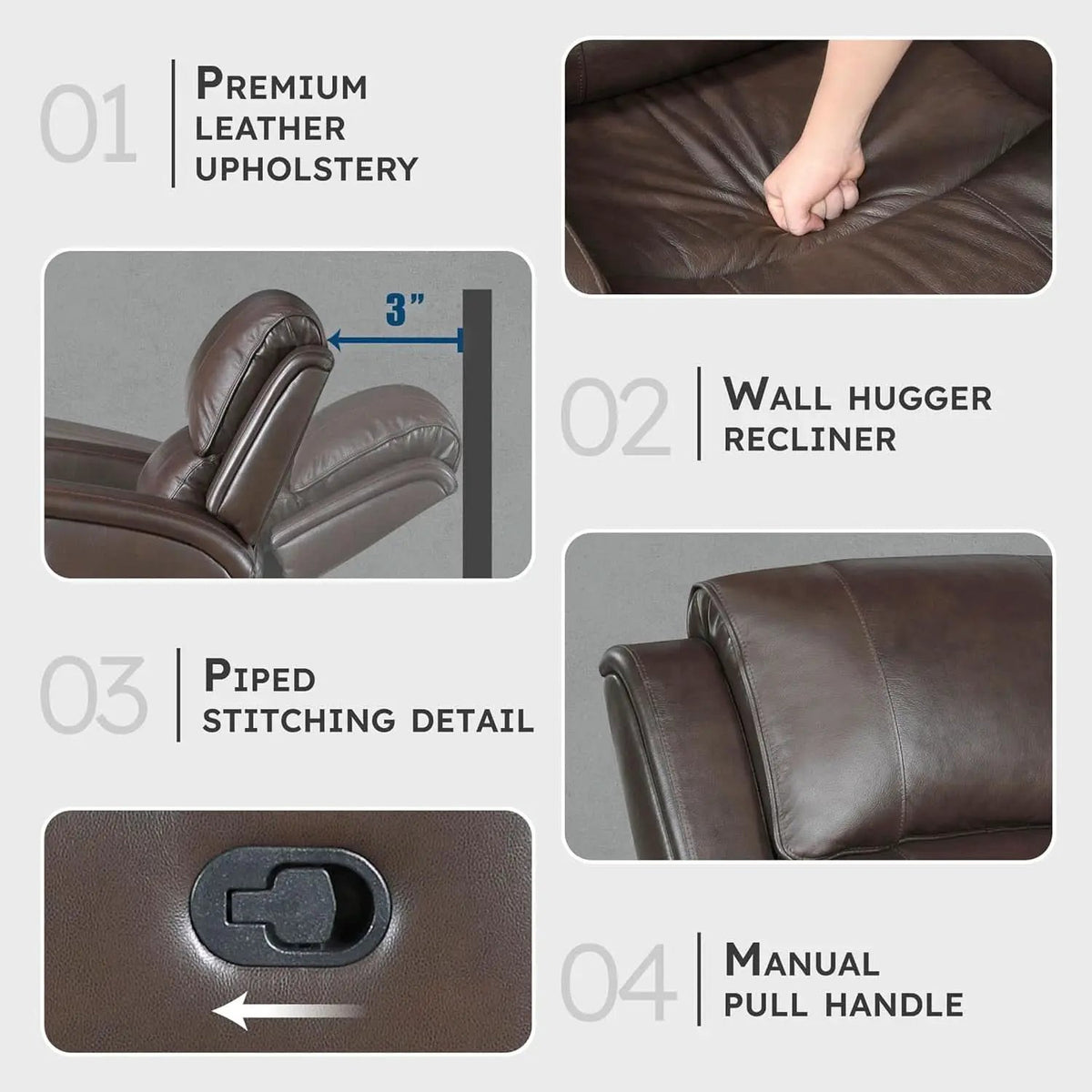 Manual Double Recliner Sofa Brown Leather Match Wall Hugger from PriceLows™