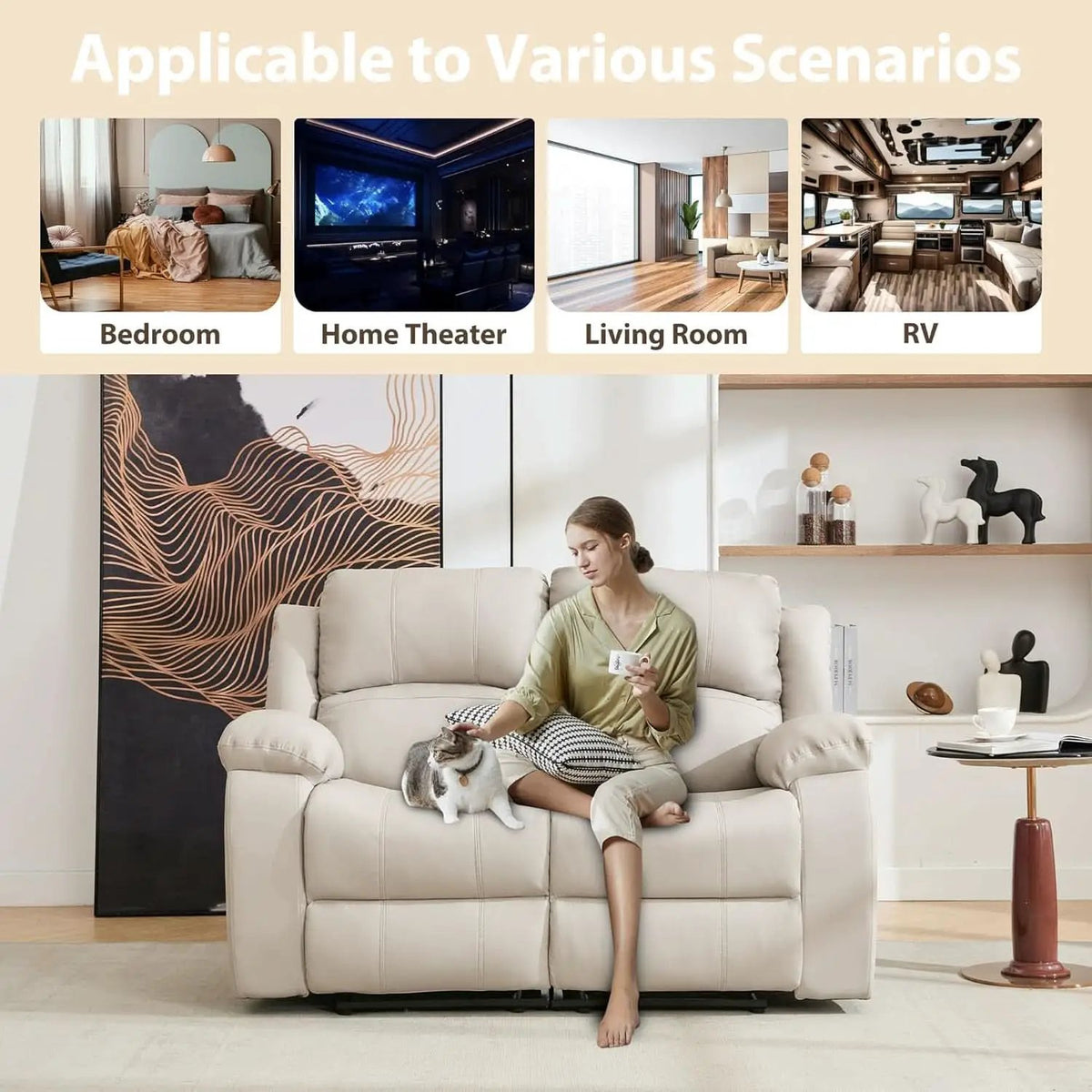 Manual Leather Loveseat Recliner Sofa With Pockets from PriceLows™