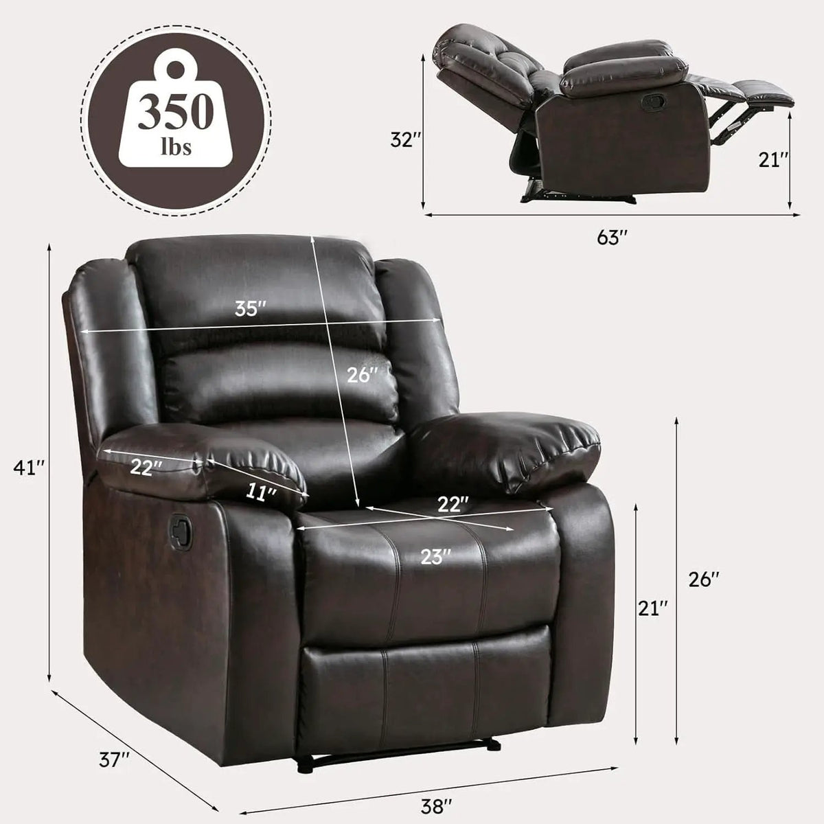 Manual Recliner Chair In Dark Brown Breathable Faux Leather from PriceLows™