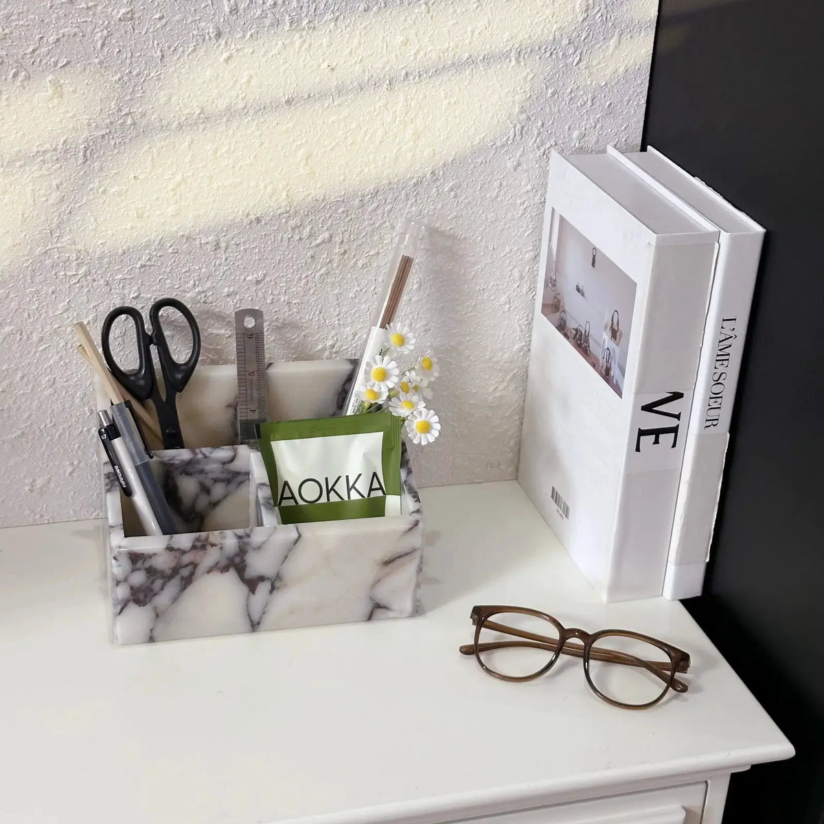 Luxury Calacatta Viola Natural Marble Desktop Organizer, Multi-Layer Stone Tray for Pens, Makeup Brushes, Jewelry Organizer from PriceLows™
