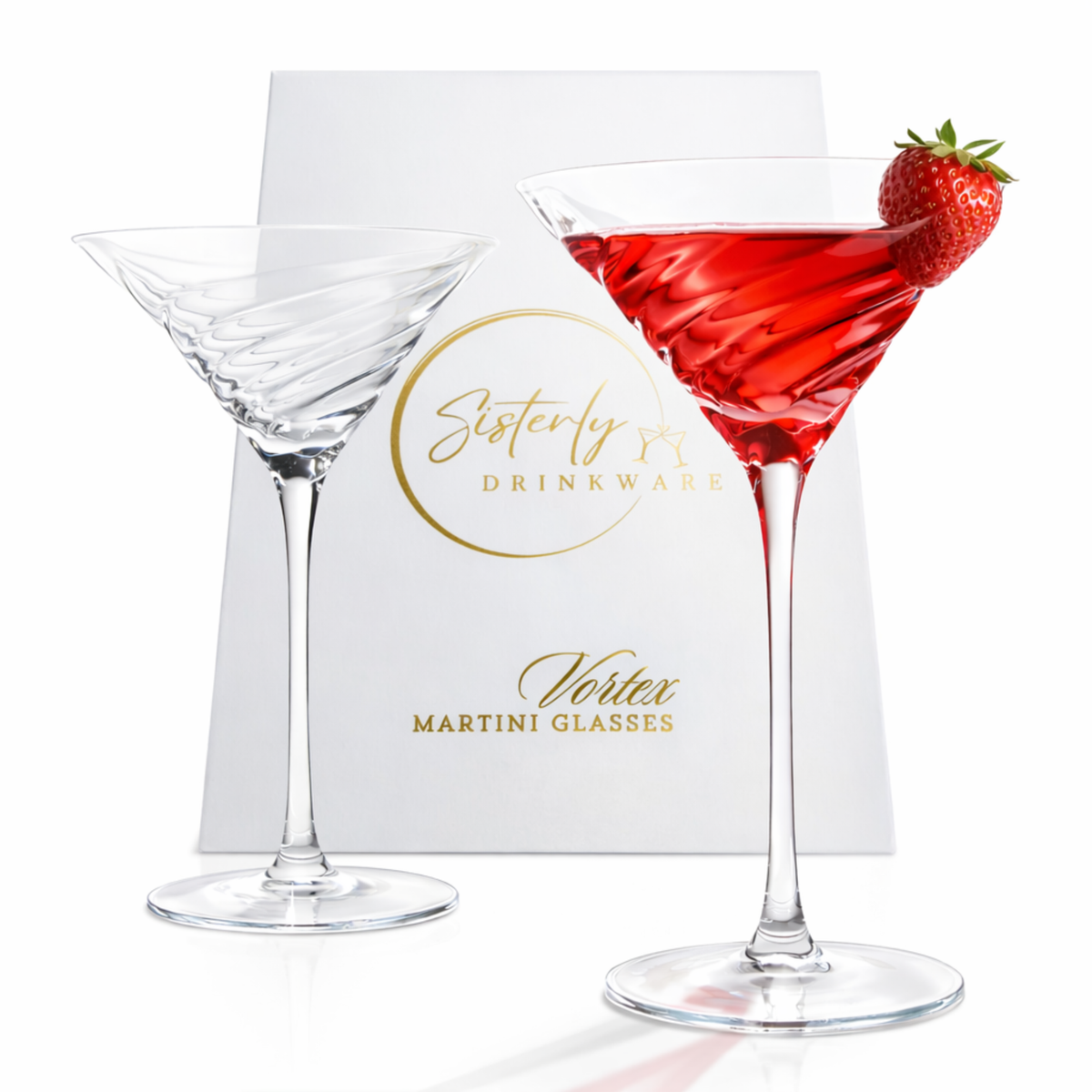 Vortex Crystal Martini Glasses | Spiral Vortex Pattern | Set Of Two