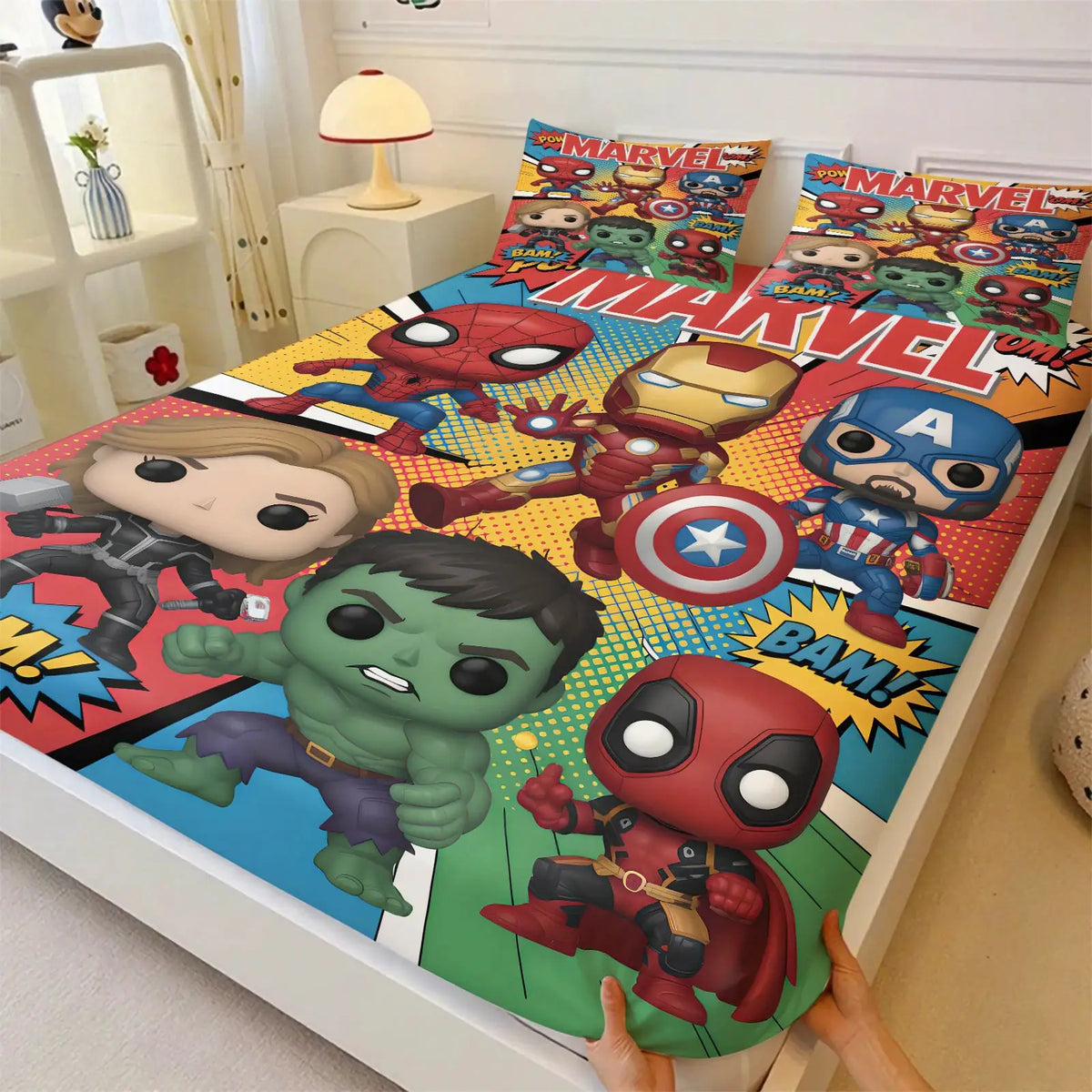 3Pcs Marvel Superhero Comic Panels Fitted Sheet Set-Marvel fan & Boys' Room Trendy Bedding-Soft Deep Pocket Mattress Protector from PriceLows™