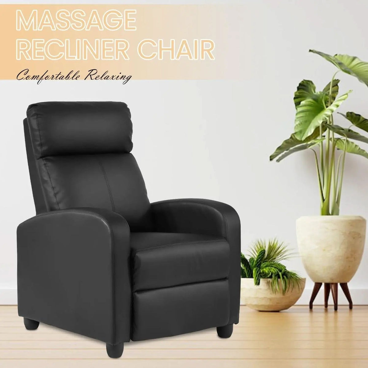 Massage Recliner Chair With Footrest Black PU Leather from PriceLows™