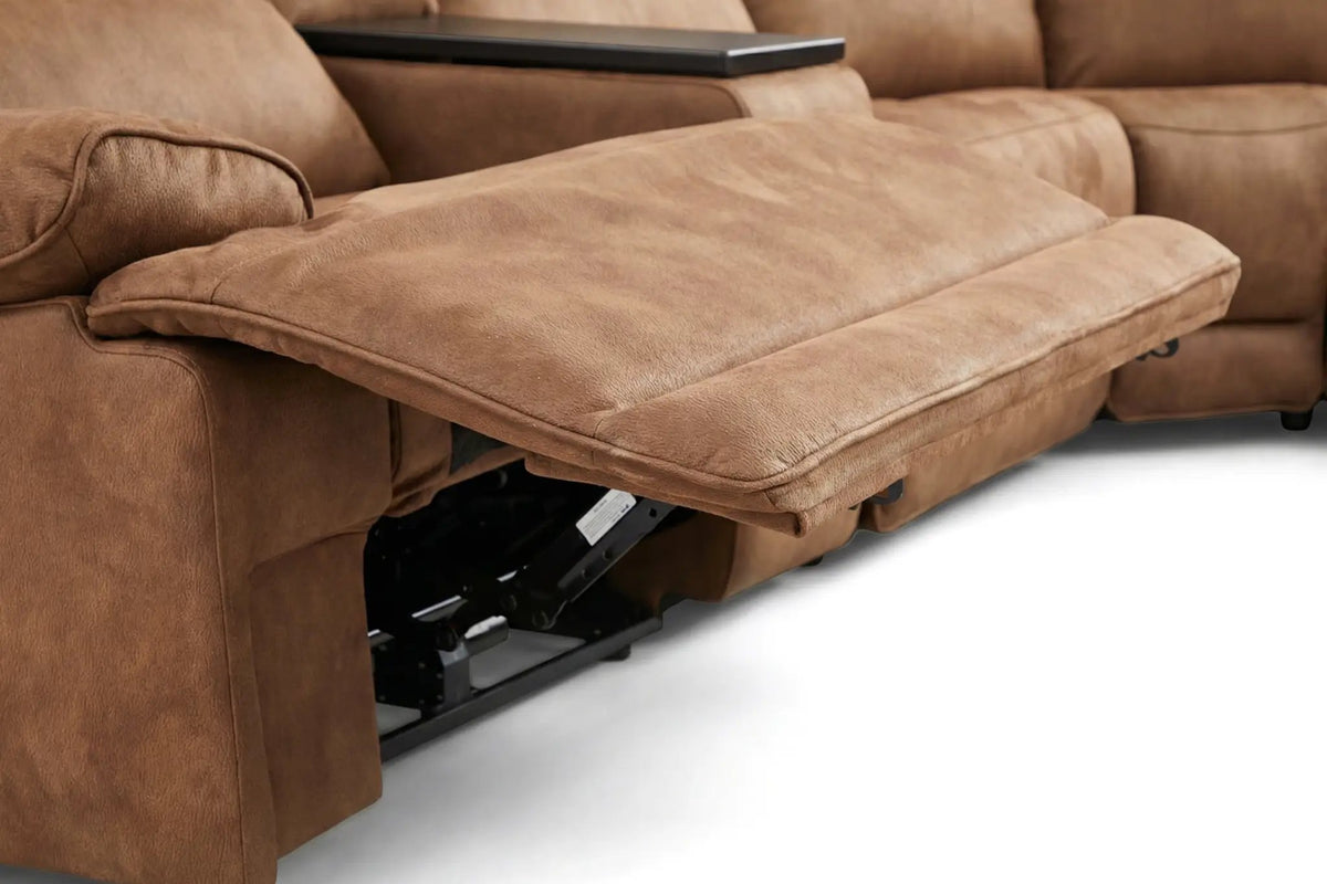 Power Reclining Sectional | 6 Piece | Immersive Sound | Mocha Faux Leather