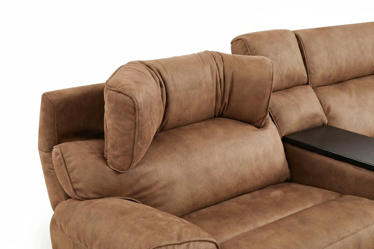 Power Reclining Sectional | 6 Piece | Immersive Sound | Mocha Faux Leather