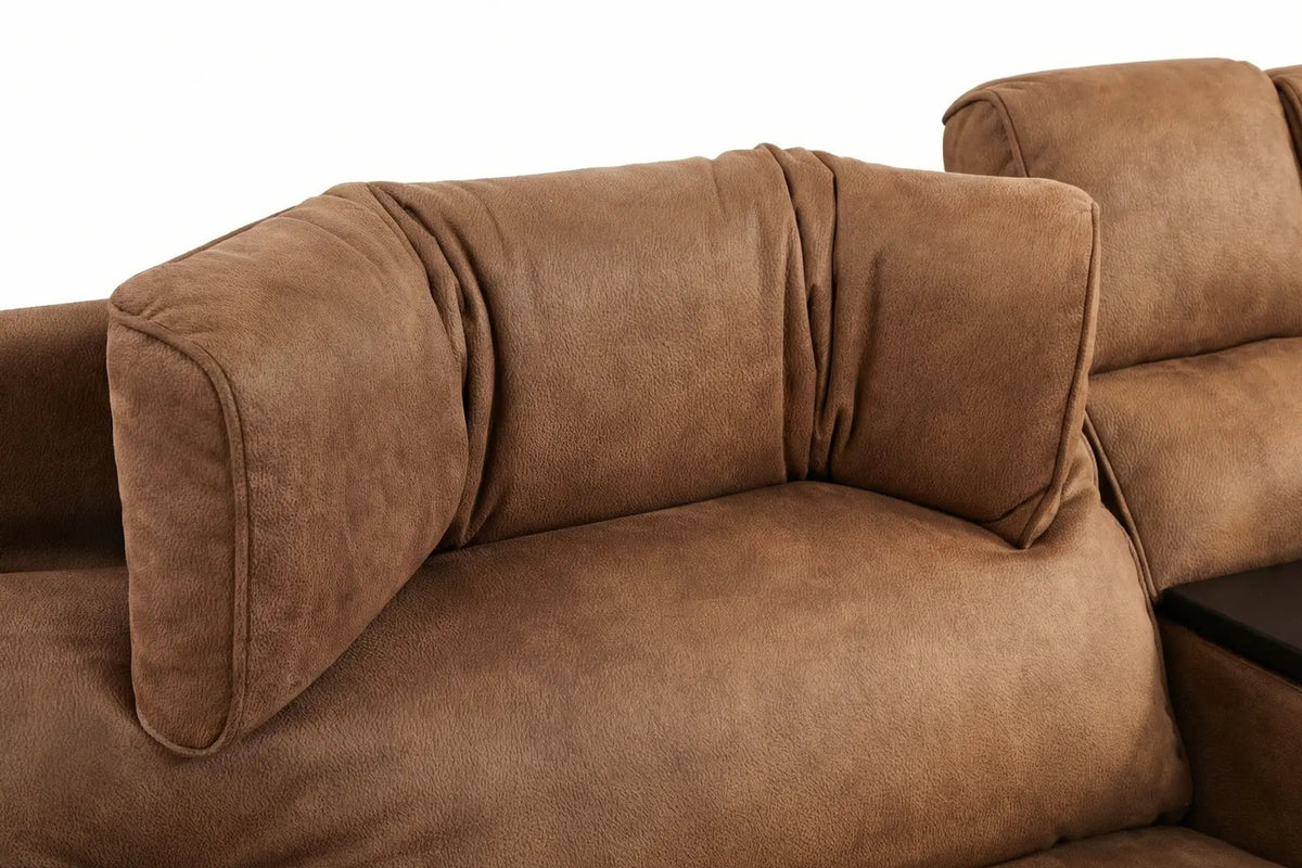 Power Reclining Sectional | 6 Piece | Immersive Sound | Mocha Faux Leather