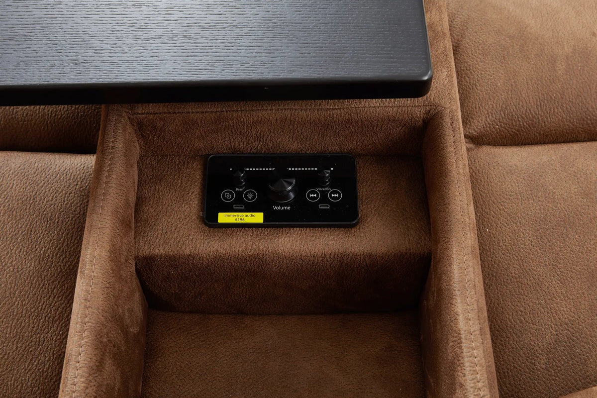 Power Reclining Sectional | 6 Piece | Immersive Sound | Mocha Faux Leather
