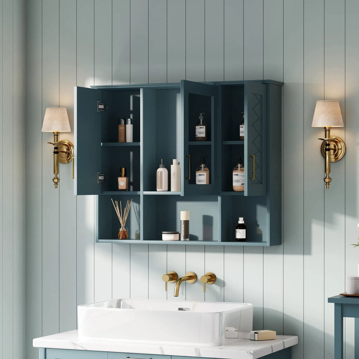 Modern Wall Mounted Medicine Cabinet With Adjustable Shelves, Soft Close Doors, High Define Mirror from PriceLows™