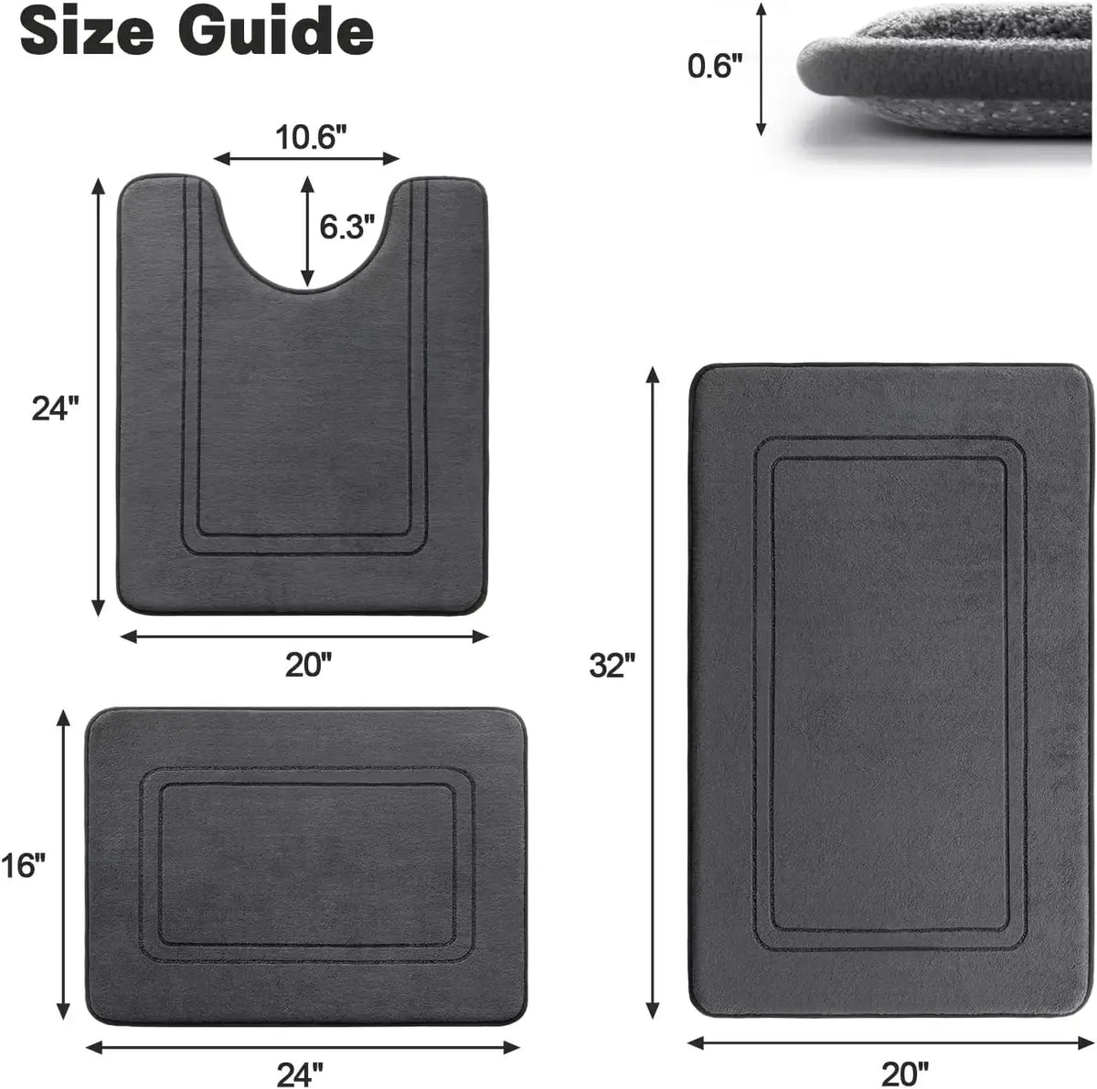 Memory Foam Bath Mat Set, Non Slip Bath Mats for Bathroom, Super Soft Water Absorbent Rug Set, Machine Washable U Shape Toilet from PriceLows™