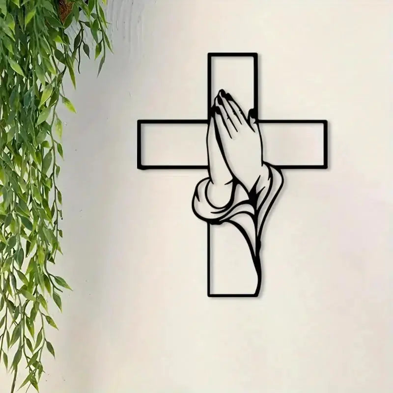 Metal Cross Wall Decor | Cast Iron Praying Hands | PriceLows™