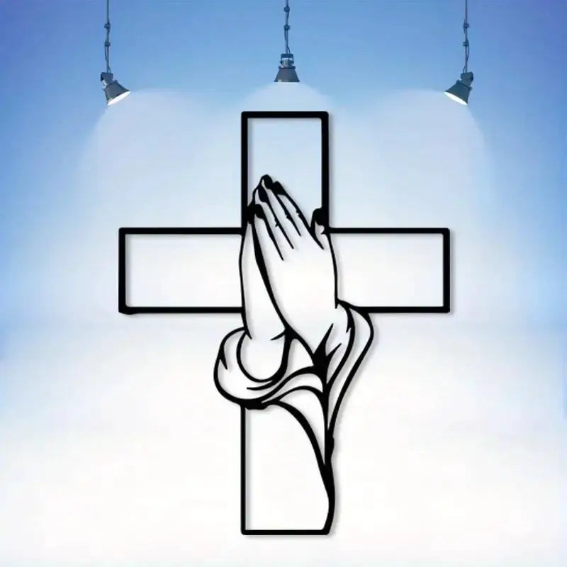 Metal Cross Wall Decor | Cast Iron Praying Hands | PriceLows™