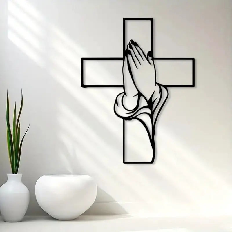 Metal Cross Wall Decor | Cast Iron Praying Hands | PriceLows™