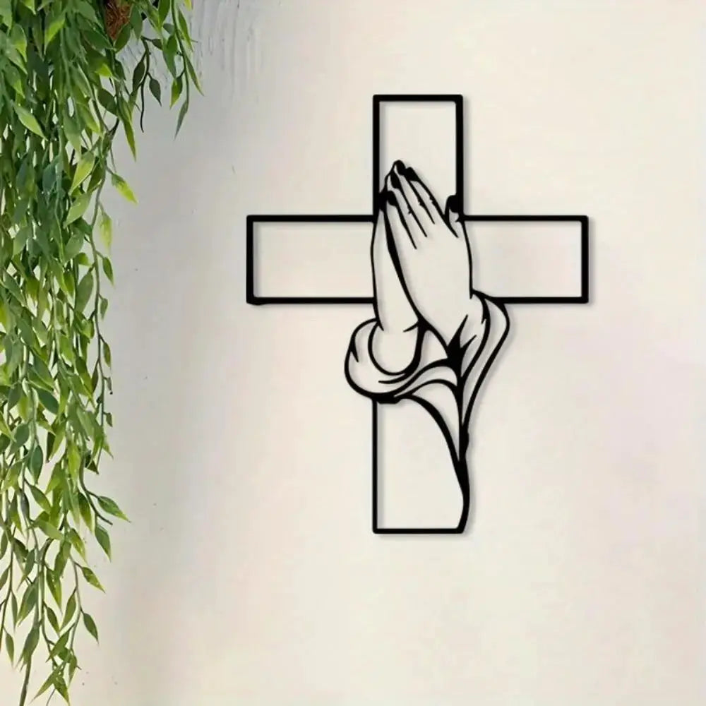 Metal Cross Wall Decor | Cast Iron Praying Hands | PriceLows™