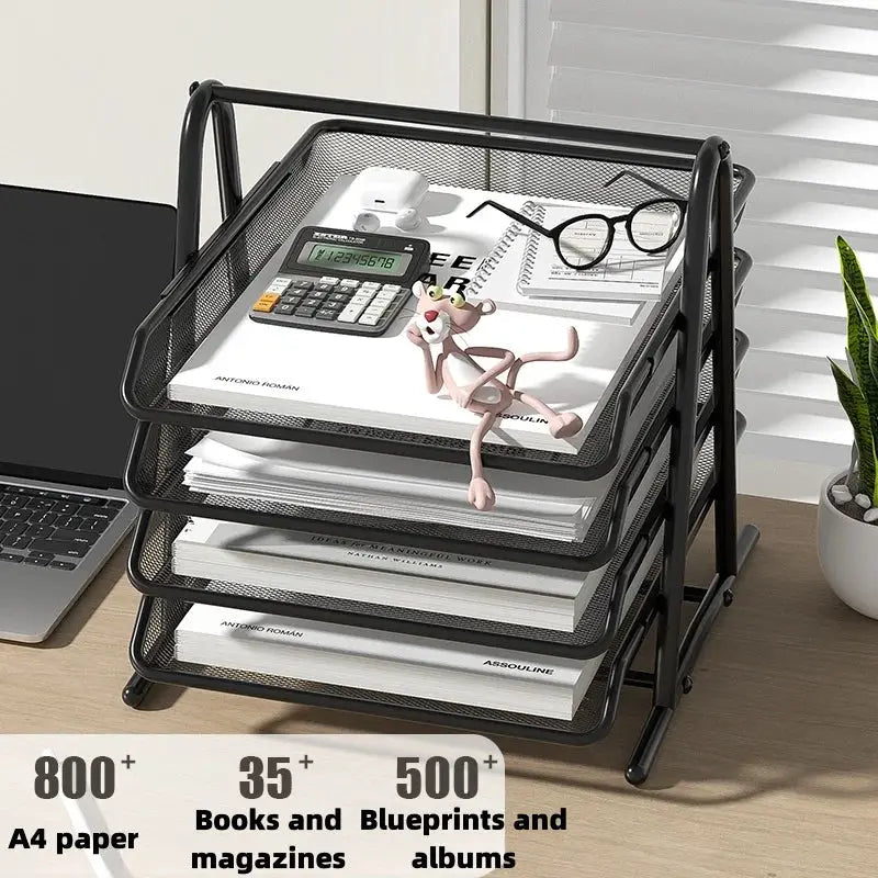 Thickened Multi-layer Metal Iron Mesh File Tray Drawer-type File Holder Office Desk Four-Layer File Frame Multi-layer Document from PriceLows™