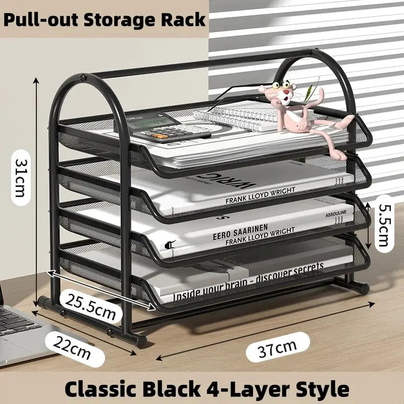 Thickened Multi-layer Metal Iron Mesh File Tray Drawer-type File Holder Office Desk Four-Layer File Frame Multi-layer Document from PriceLows™