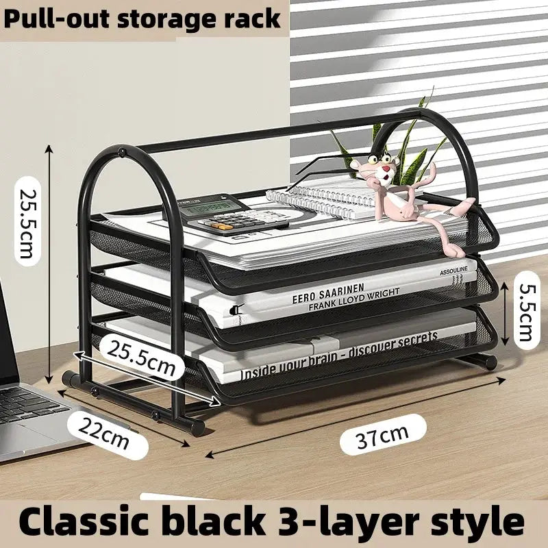 Thickened Multi-layer Metal Iron Mesh File Tray Drawer-type File Holder Office Desk Four-Layer File Frame Multi-layer Document from PriceLows™