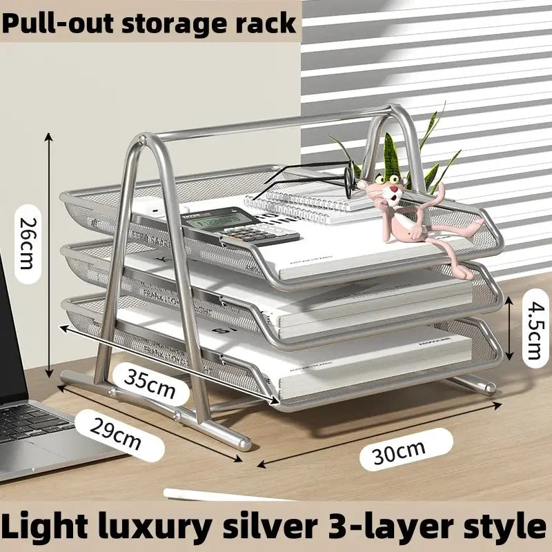 Thickened Multi-layer Metal Iron Mesh File Tray Drawer-type File Holder Office Desk Four-Layer File Frame Multi-layer Document from PriceLows™