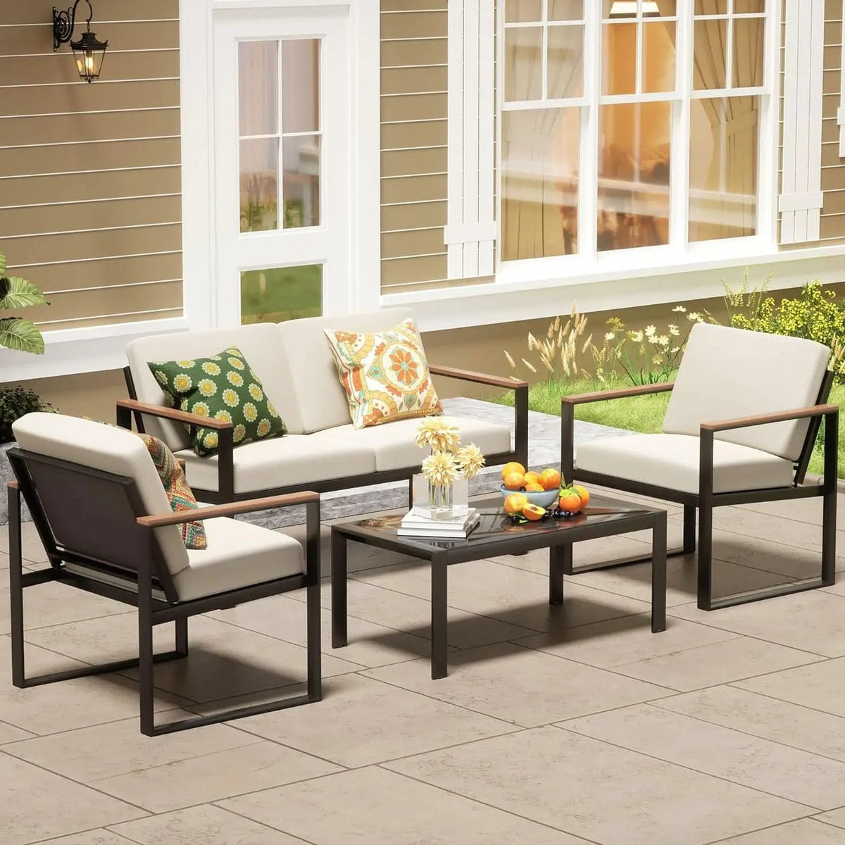 Metal Outdoor Patio Furniture Set 4 Piece With Cushions from PriceLows™