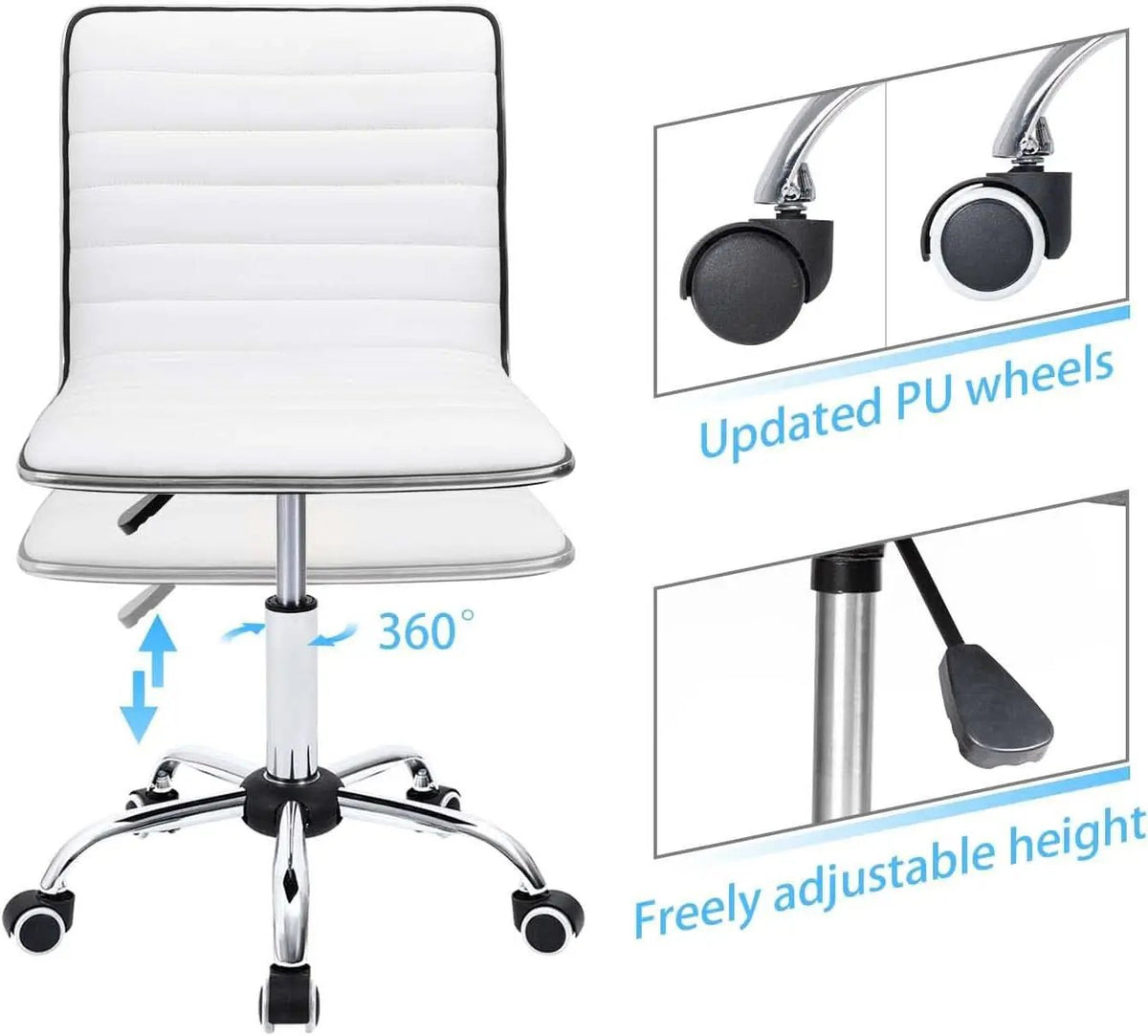 Mid Back Vanity Chair White PU Leather Swivel Office Chair from PriceLows™