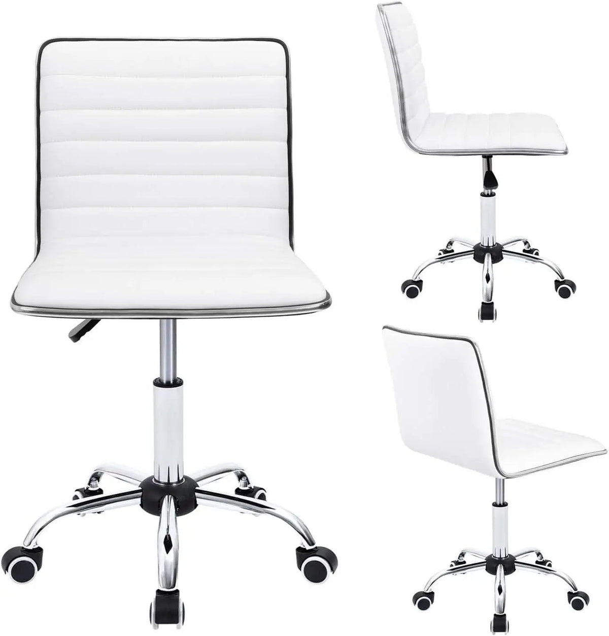 Mid Back Vanity Chair White PU Leather Swivel Office Chair from PriceLows™