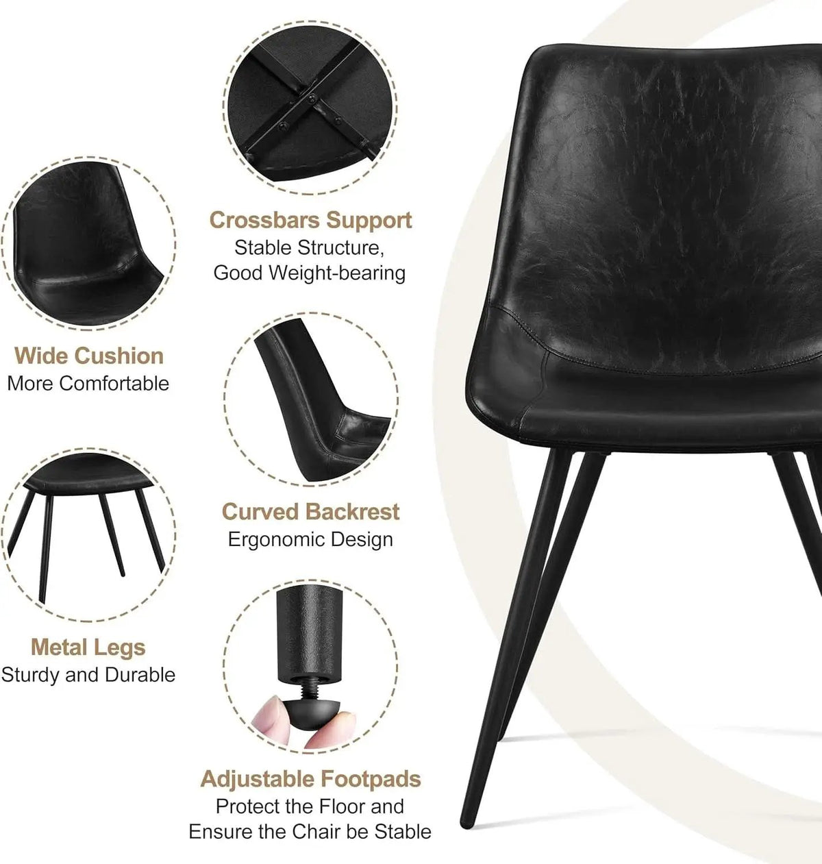 Mid Century Black Faux Leather Dining Chairs Set Of 2 from PriceLows™