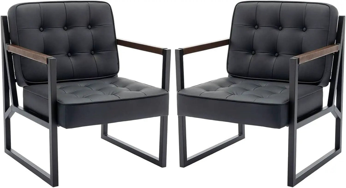 Mid Century Classic Black Leather Upholstered Accent Chair from PriceLows™
