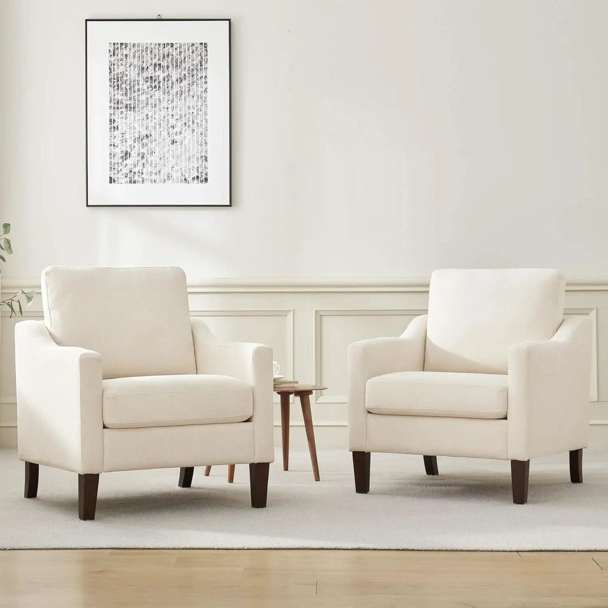 Beige Upholstered Mid Century Modern Accent Armchair from PriceLows™