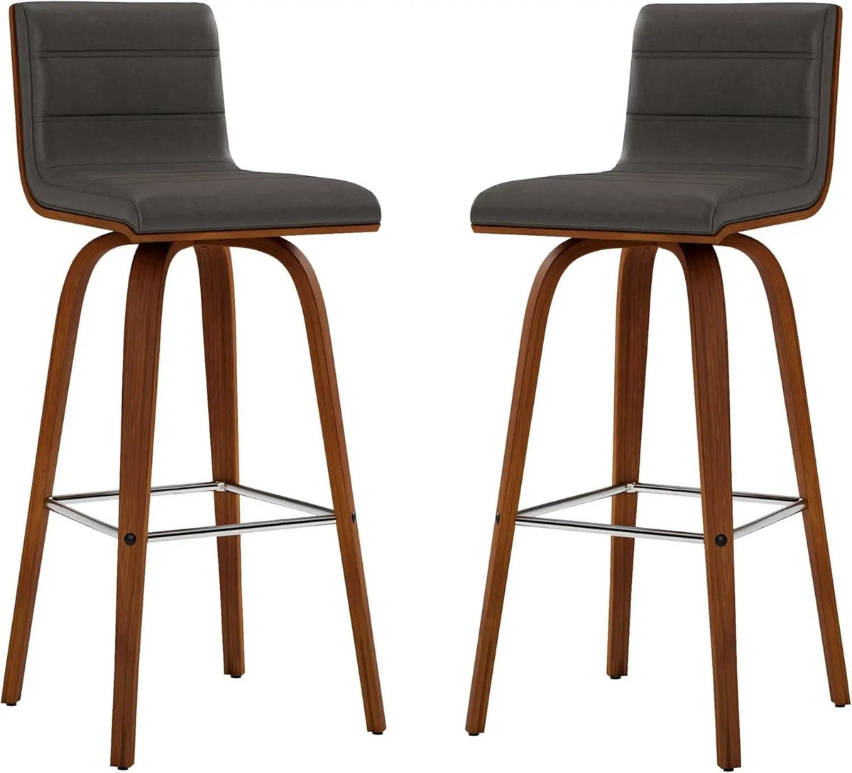 Mid-Century Modern Barstool Grey Faux Leather Wood Finish from PriceLows™