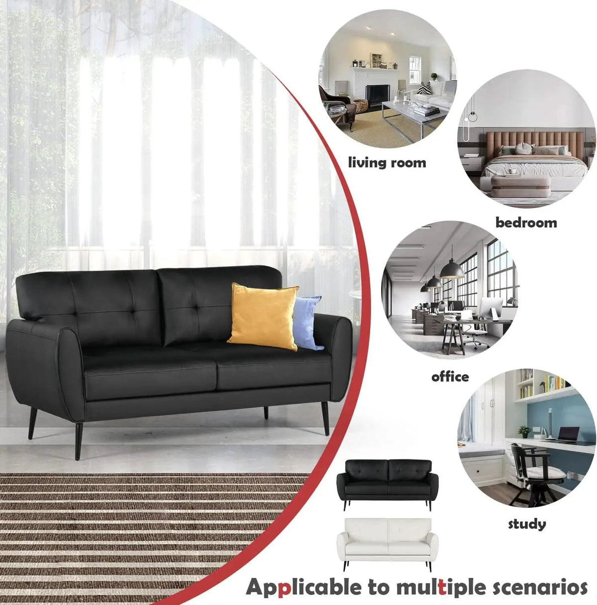 Mid Century Modern Black Loveseat Sofa for Small Spaces from PriceLows™