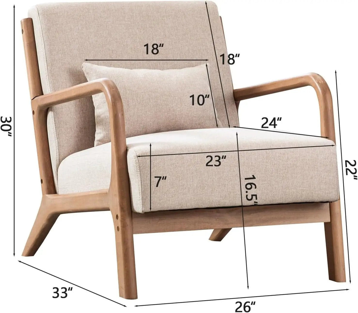 Beige Luxuriously Upholstered Mid Century Modern Chair from PriceLows™