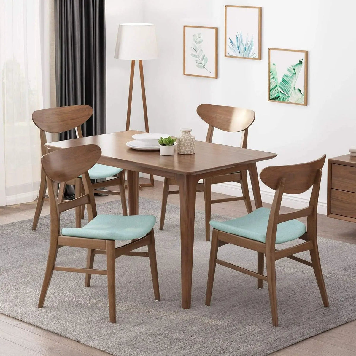 Mid Century Modern Dining Chairs Set Of 4 Mint Upholstery Walnut from PriceLows™