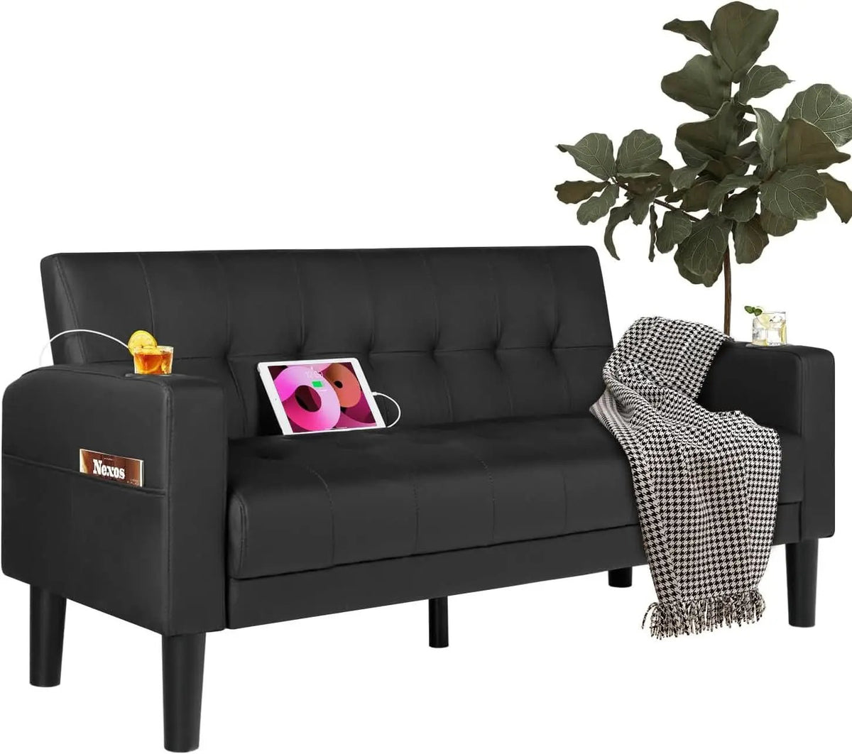 Mid-Century Modern Loveseat with USB Ports and Cup Holders from PriceLows™