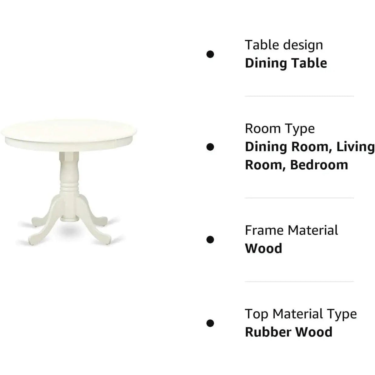 Mid Century Round Solid Wood Dining Table With Linen White Finish from PriceLows™