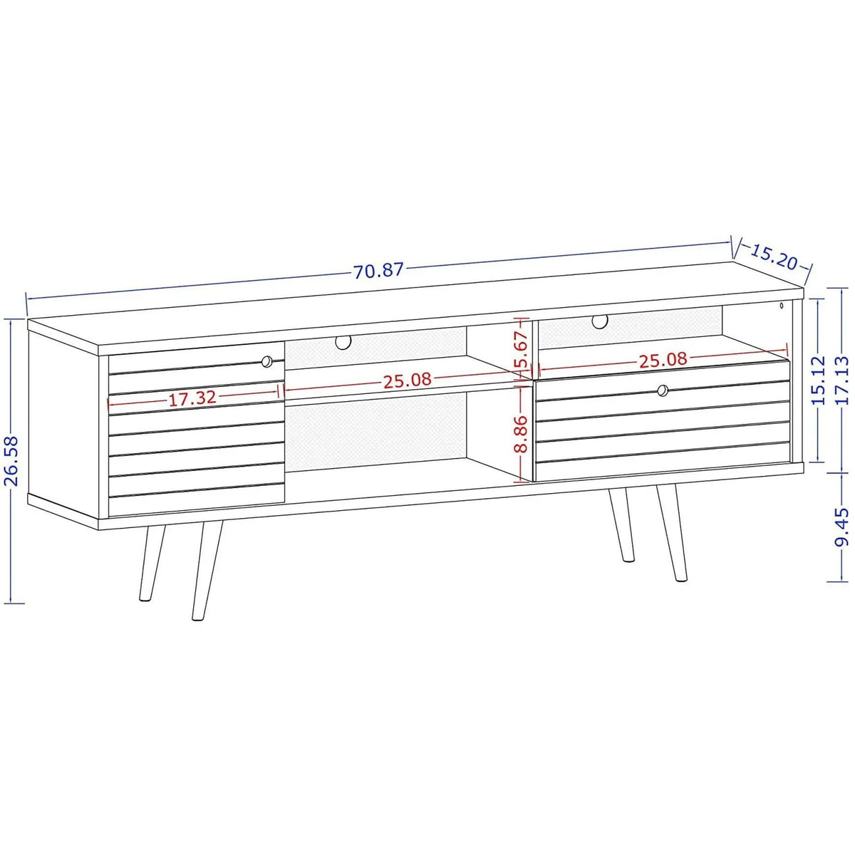 Mid Century TV Stand Solid Wood With Shelves And Cabinet from PriceLows™